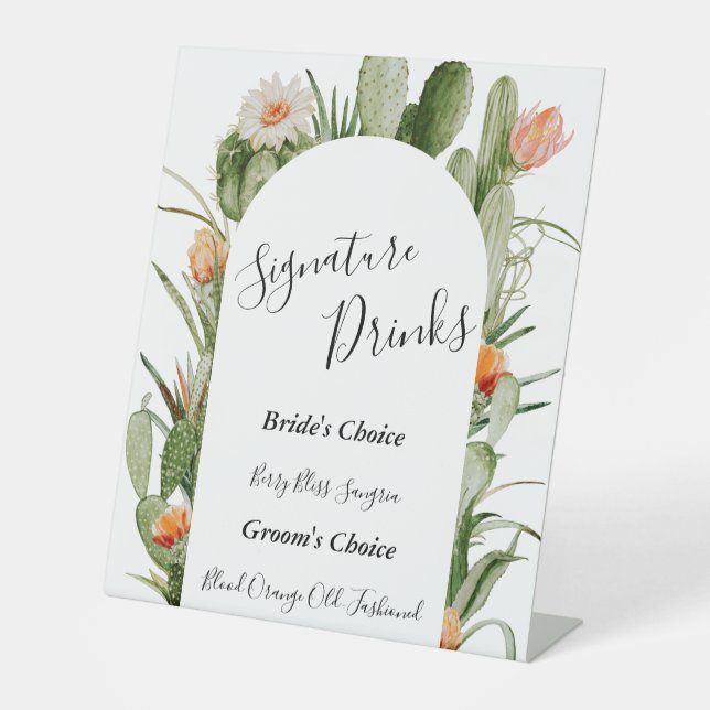 Cactus Floral Wüste Wedding Signature Drinks Zeich Sockelschild (Vorderseite)