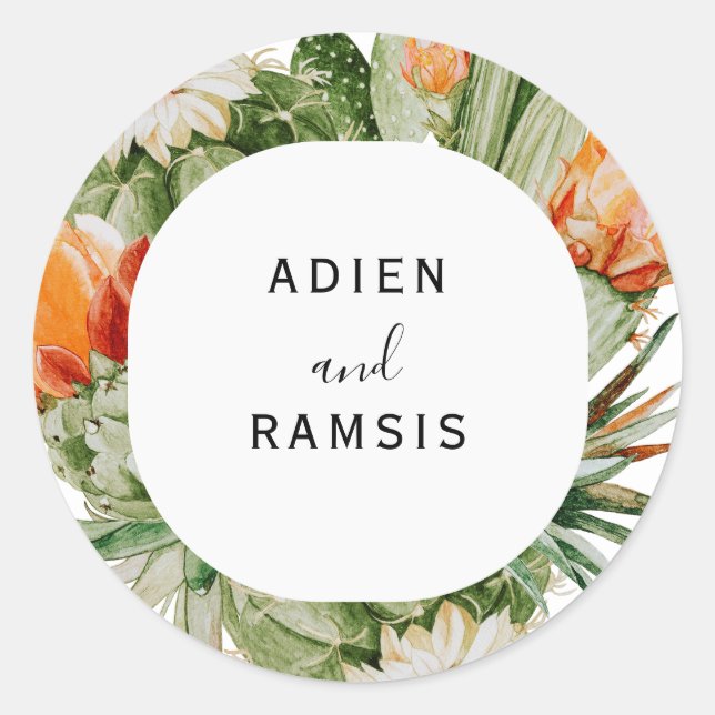 Cactus Floral Wüste Wedding Sticker (Vorderseite)