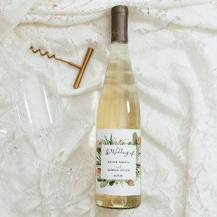 Cactus Floral Wüste Wedding Wine Label Weinetikett