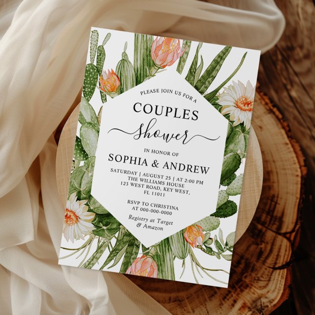 Cactus Flowers Frame Couples Shower Invitation Einladung (Von Creator hochgeladen)