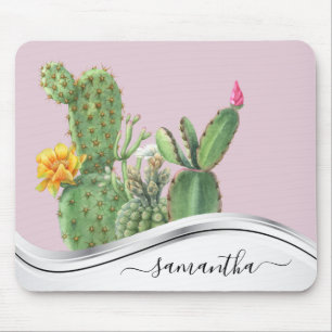 Cactus Garden Watercolor Handgeschriebener Name Mousepad