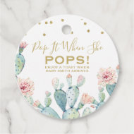 Cactus Gold Calligraphy Baby Shower Pop Es favoris Geschenkanhänger