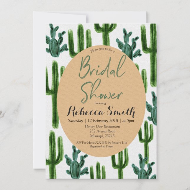 Cactus Greenery Bridal Dusche Einladung Grün (Vorderseite)