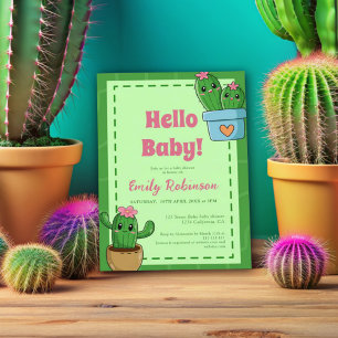 Cactus Hello Baby Duwer Green Pink Grass Einladung