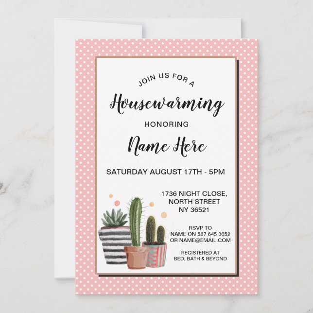 Cactus Housewarming Party Polka Dots Hübsch Einlad Einladung (Vorderseite)