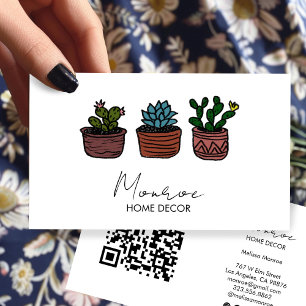 Cactus Illustration Boho Doodle QR Social Icons Visitenkarte