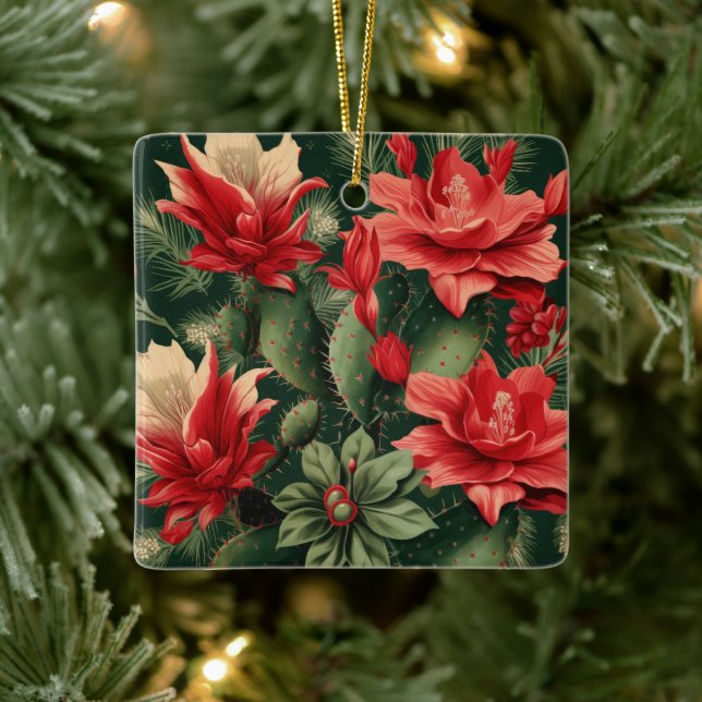 Cactus Kisses & Christmas Wishes A Square Ornament (Baum)