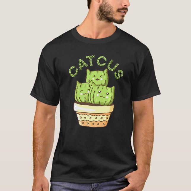 Cactus Kitty Catcus Succulent Saguaro Cat Pun T-Shirt (Vorderseite)