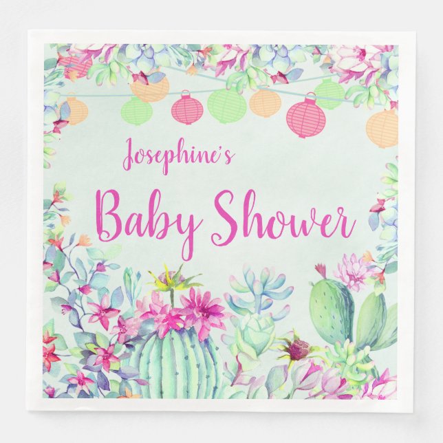 Cactus Lantern Fiesta Succulents Babydusche Serviette (Vorderseite)