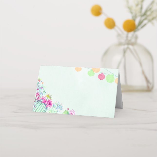 Cactus Lantern Fiesta Succulents Wedding Platzkarte (Vorderseite)