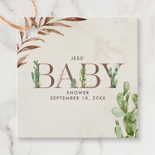 Cactus Leather Baby Shower Geschenkanhänger (Vorderseite)