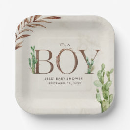 Cactus Leather Boy Baby Shower Pappteller
