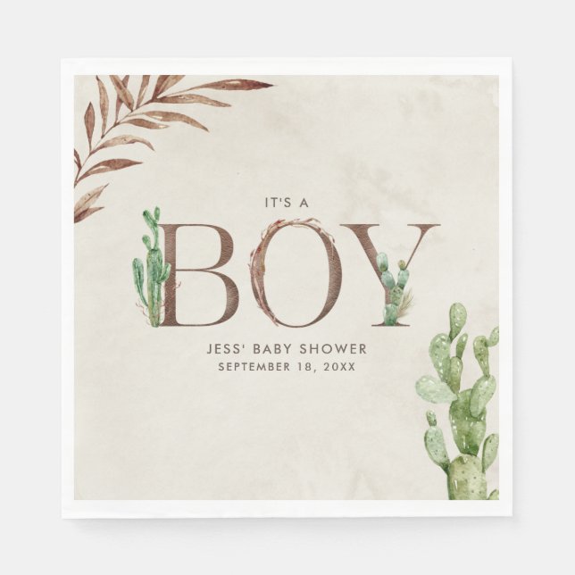 Cactus Leather Boy Baby Shower Serviette (Vorderseite)