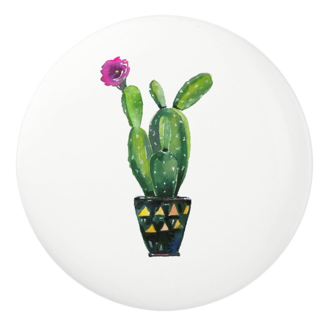 Cactus Lila Blume Boho Rustic Südwest Keramikknauf (Vorderseite)