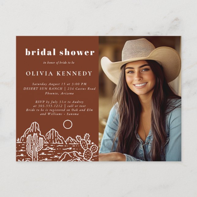 Cactus Line Art Desert Foto Brautparty Einladung Postkarte (Vorderseite)