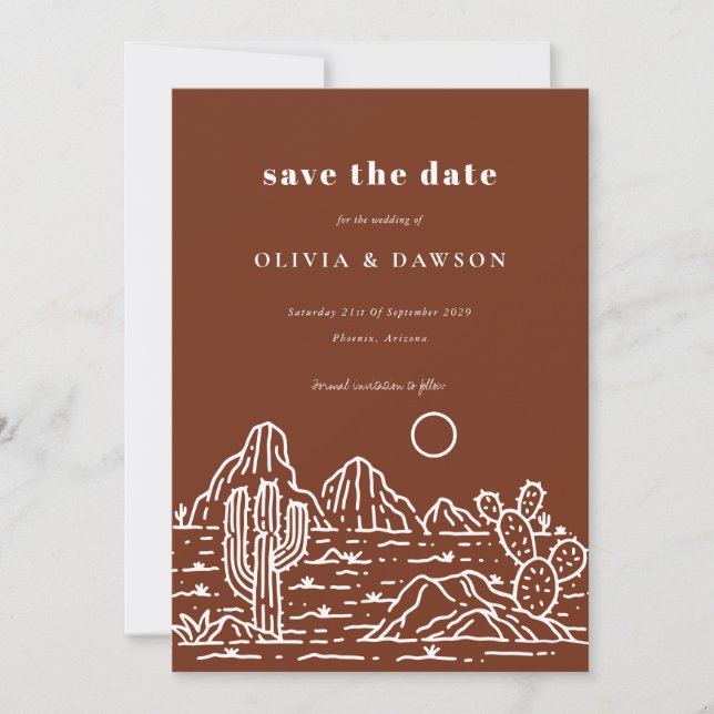 Cactus Line Art Desert Foto Save the Date Einladung (Vorderseite)