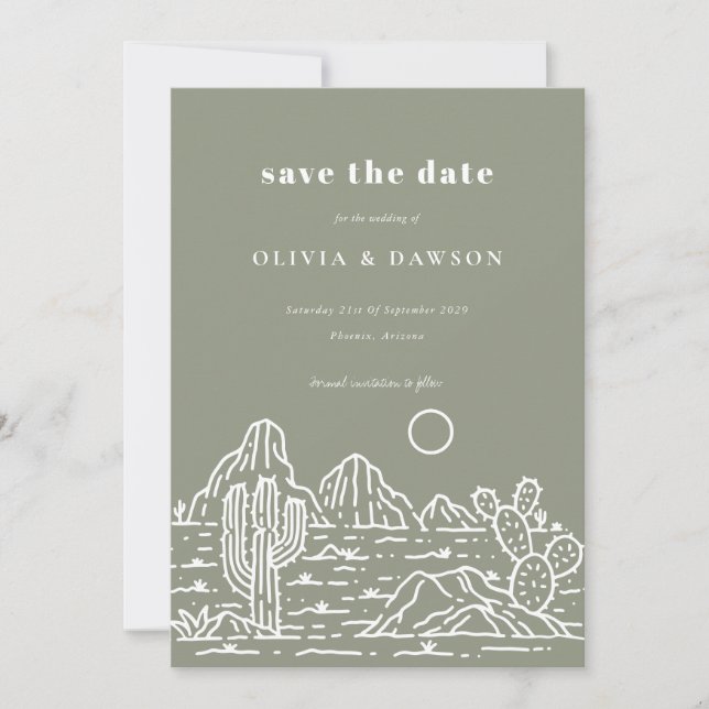 Cactus Line Art Desert Foto Save the Date Einladung (Vorderseite)