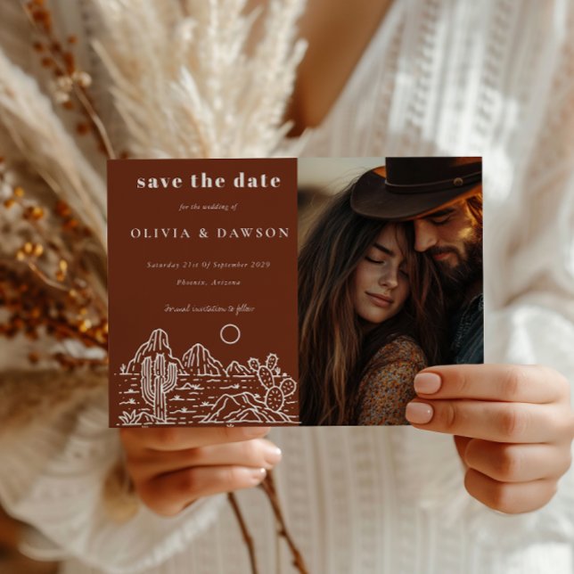 Cactus Line Art Desert Foto Save the Date Postkarte (Von Creator hochgeladen)