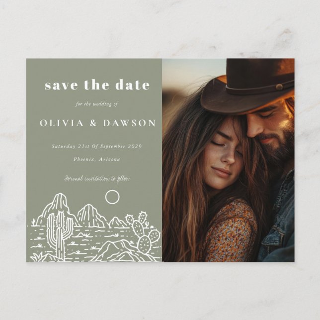 Cactus Line Art Desert Foto Save the Date Postkarte (Vorderseite)