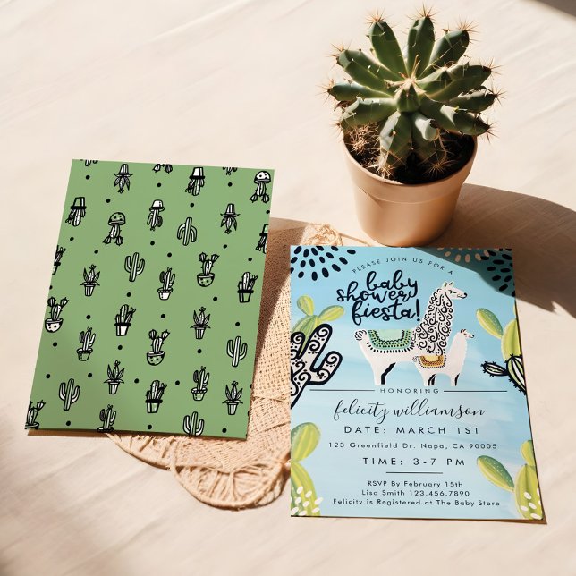 Cactus & Llama Baby Boy Shower Fiesta Einladung (Cactus & Llama Baby Boy Shower Fiesta Invitation)