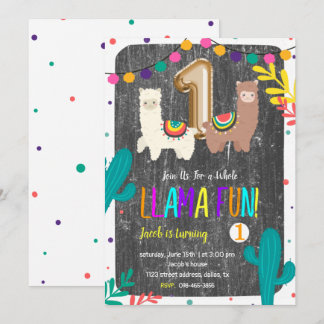 Cactus Llama Fun 1. Geburtstag Einladung