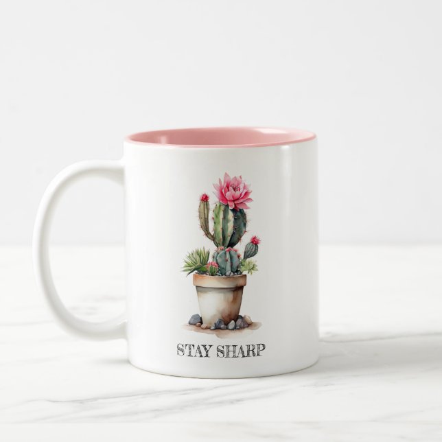 Cactus Lover Bleibe Sharp Elegante Wasserfarbe Zweifarbige Tasse (Links)