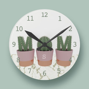 Cactus Mama Mit Monogramm Kitchen Wall Clock Runde Wanduhr