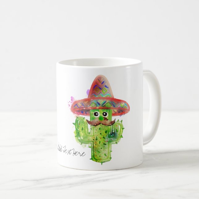 Cactus Man Mustache Hat Fiesta Eigene Textspinne h Kaffeetasse (VorderseiteRechts)