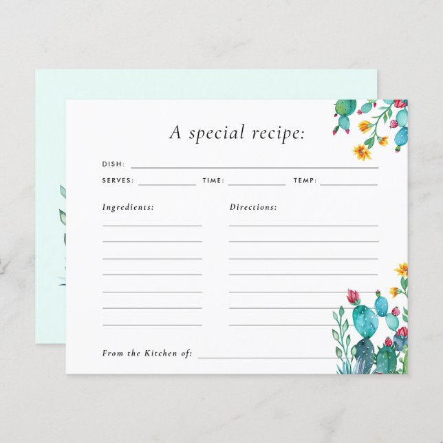 Cactus Mexican Fiesta Brautparty Recipe Card (Vorne/Hinten)