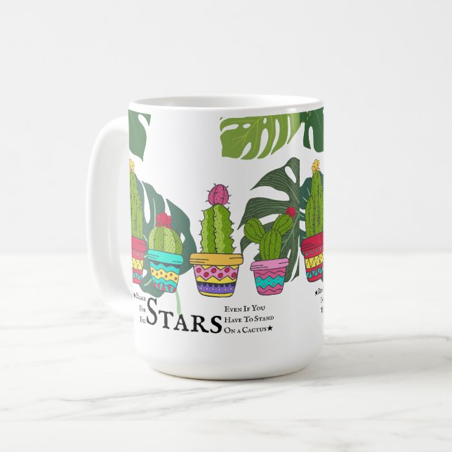 CACTUS MIT QUOTEN UND GROSSEN BLÄTTER KAFFEETASSE (Vorderseite Links)