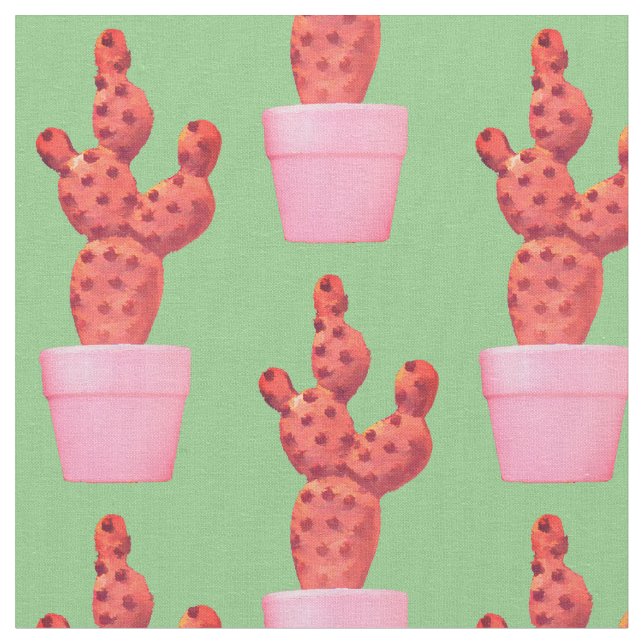 Cactus Niedlich Modern Green Pink Pop Art Stoff (Nahaufnahme)