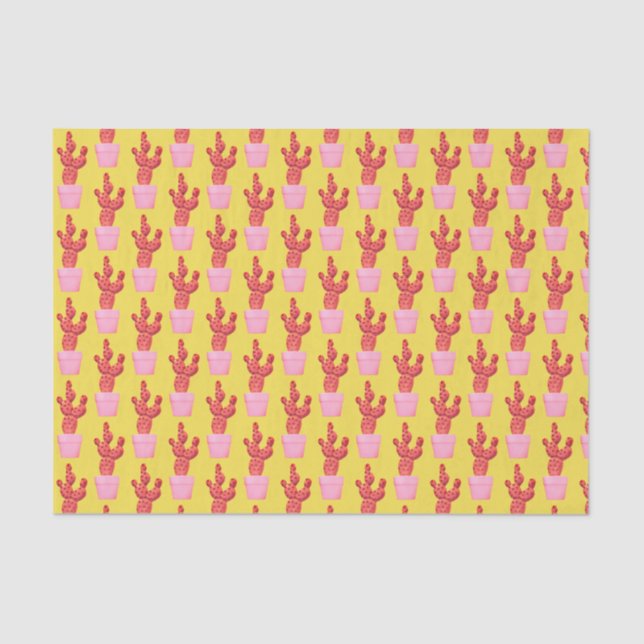 Cactus Niedlich Modern Yellow Pink Pop Art Muster Seidenpapier (Vorderseite)