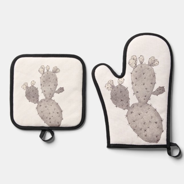 Cactus Oven Mitt and Pot Holders Ofenhandschuh & Topflappen-Set (Vorderseite)