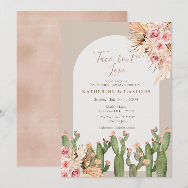 Cactus Pampas Grass Taco Bout Liebe Verlobung Einladung (Vorne/Hinten)