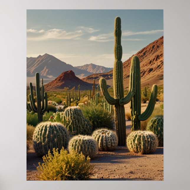 Cactus Panoramic Wüste Landschaft Poster (Vorne)