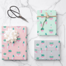 Cactus Pastel Sukkulente Pflanze Abstrakt Themed Geschenkpapier Set