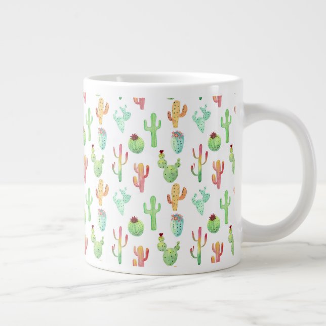 Cactus Pastel Wasserfarbmuster Jumbo-Tasse (Rechts)