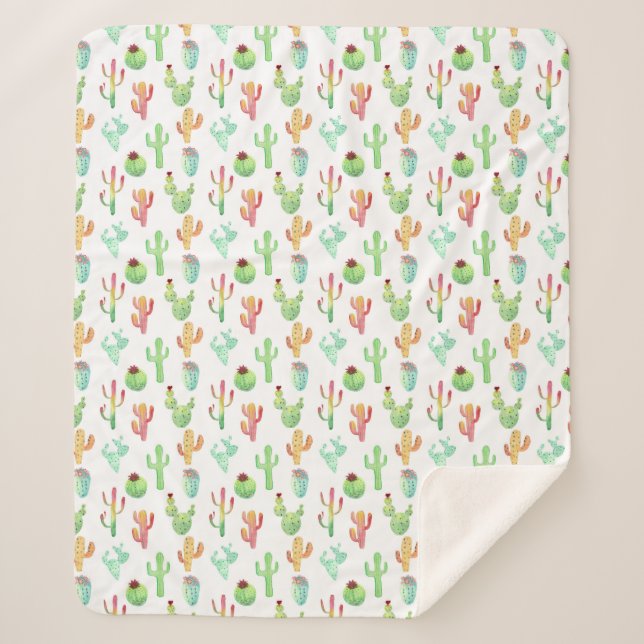 Cactus Pastel Wasserfarbmuster Sherpadecke (Vorderseite)