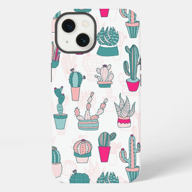 Cactus Pattern Case Mate Trendy Pink House Pflanze iPhone Hülle (Rückseite)