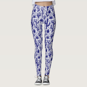Cactus Pattern - Dunkelblau und Weiß Leggings