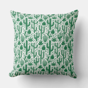 Cactus Pattern - Forest Green und White Kissen