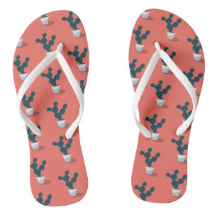 Cactus Pattern on Coral Flip Flops