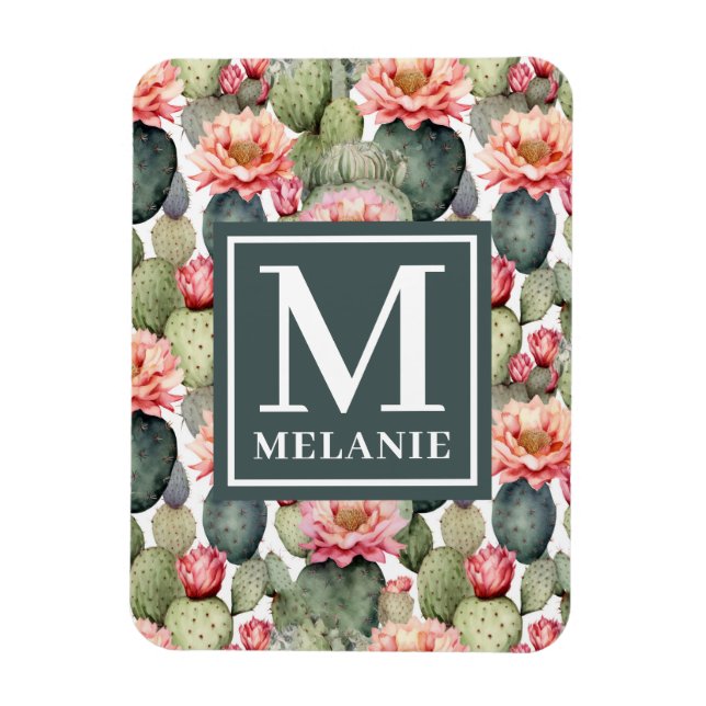 Cactus Pattern Pink Blume Monogramm flexibel Magnet (Vertikal)