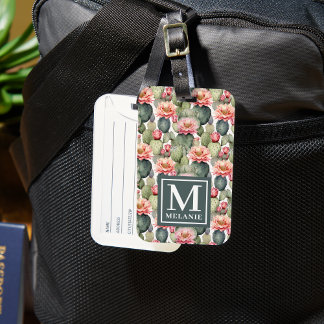 Cactus Pattern Pink Blume Monogramm Gepäckanhänger