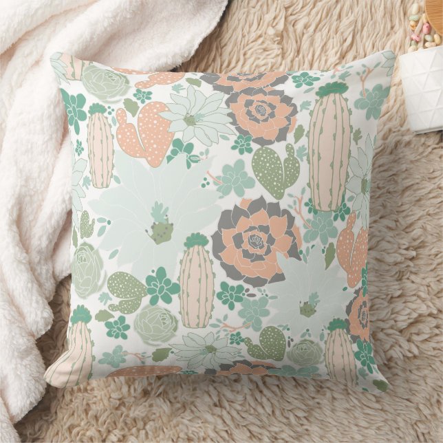 Cactus Pattern Print Niedlich Coral Minze Green Kissen (Decke)