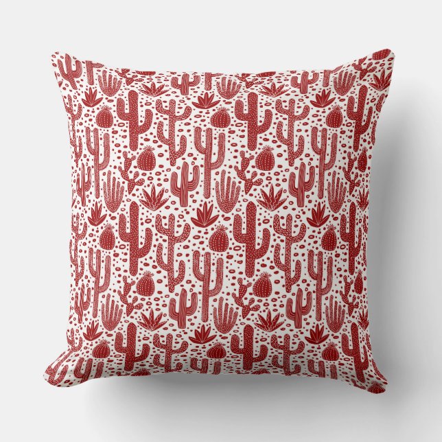 Cactus Pattern - Ruby Red und White Kissen (Vorderseite)