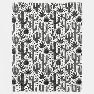 Cactus Pattern - Schwarz und Weiß Fleecedecke