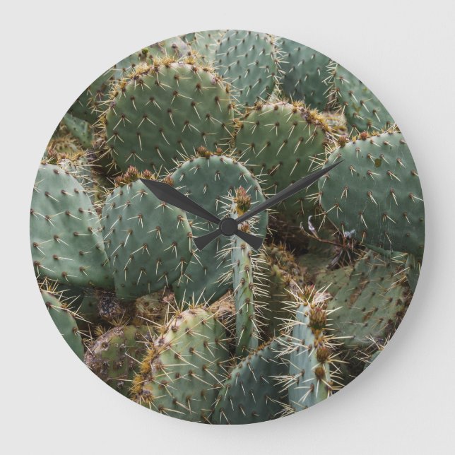 Cactus pattern: trendy Opuntia ficus-indica. Große Wanduhr (Vorderseite)