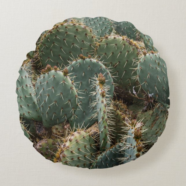 Cactus pattern: trendy Opuntia ficus-indica. Rundes Kissen (Vorderseite)