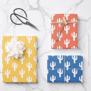 Cactus Pattern Yellow Orange Blue Wüste Südwesten Geschenkpapier Set